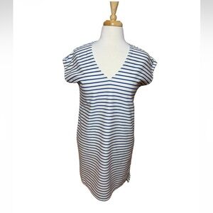 Madewell Vacances Blue and Cream Striped Vneck Knit Deess-Size Small